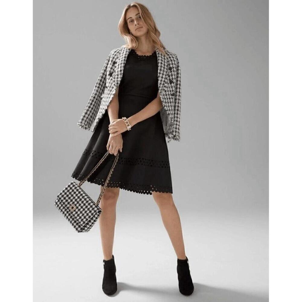WHBM Black SL Scuba Dress with Geometric Cutouts Size 6  NWT